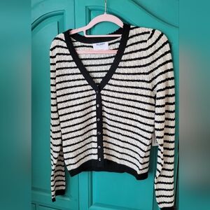 Old Navy Black and Cream So Soft Lite Striped V-Neck Button Cardigan